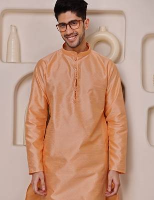 Orange color graceful ethnic kurta payjama for men's festive looks 3