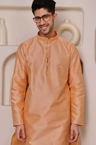 Orange color graceful ethnic kurta payjama for men's festive looks