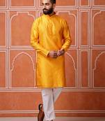 Yellow color graceful ethnic kurta payjama for men's festive looks