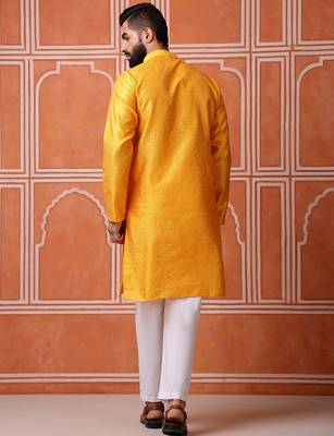 Yellow color graceful ethnic kurta payjama for men's festive looks 2