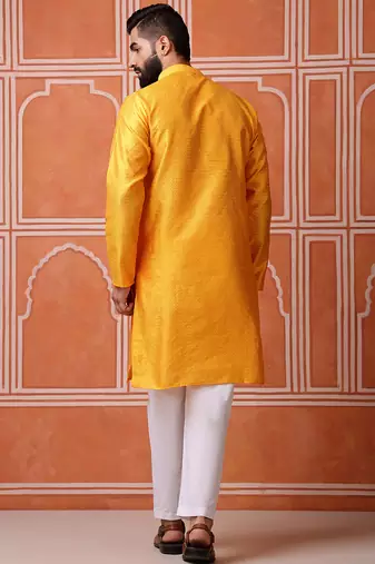 Yellow color graceful ethnic kurta payjama for men's festive looks