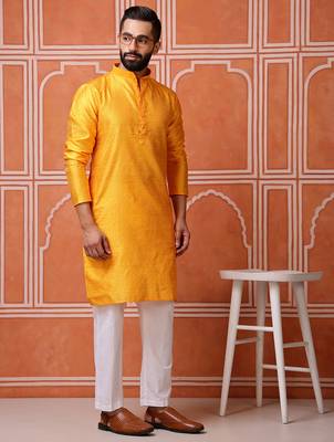Yellow color graceful ethnic kurta payjama for men's festive looks 5