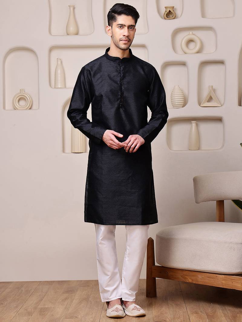 Black color graceful ethnic kurta payjama for men's festive looks
