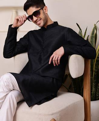 Black color graceful ethnic kurta payjama for men's festive looks 3