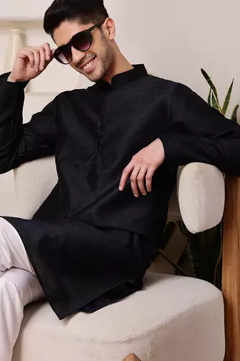 Black color graceful ethnic kurta payjama for men's festive looks