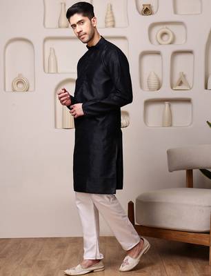 Black color graceful ethnic kurta payjama for men's festive looks 4