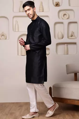 Black color graceful ethnic kurta payjama for men's festive looks