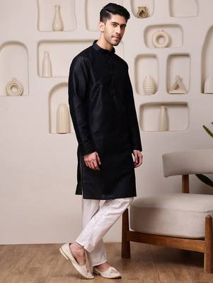 Black color graceful ethnic kurta payjama for men's festive looks 5