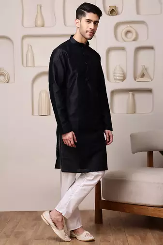 Black color graceful ethnic kurta payjama for men's festive looks