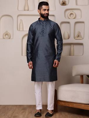 Grey color graceful ethnic kurta payjama for men's festive looks 1