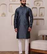 Grey color graceful ethnic kurta payjama for men's festive looks