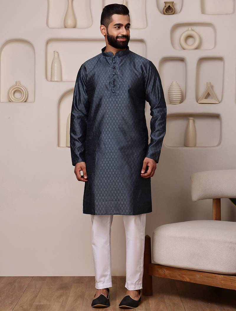 Grey color graceful ethnic kurta payjama for men's festive looks