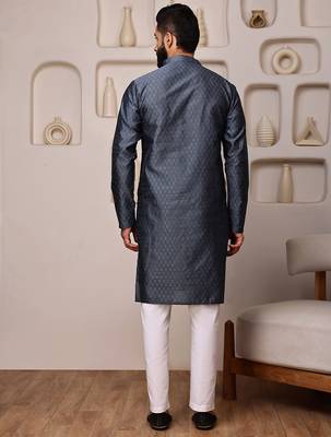 Grey color graceful ethnic kurta payjama for men's festive looks 2