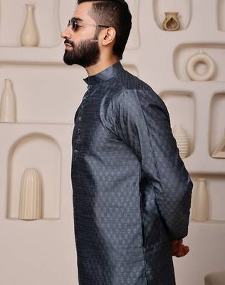 Grey color graceful ethnic kurta payjama for men's festive looks 3