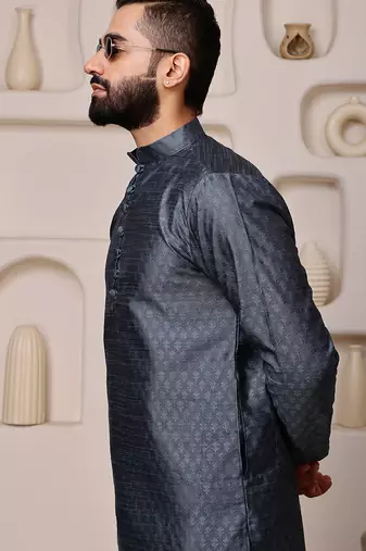 Grey color graceful ethnic kurta payjama for men's festive looks