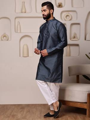 Grey color graceful ethnic kurta payjama for men's festive looks 4