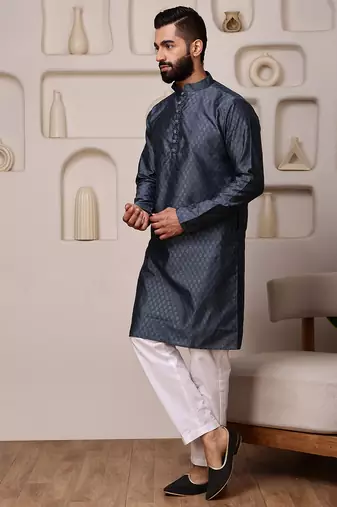 Grey color graceful ethnic kurta payjama for men's festive looks
