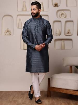 Grey color graceful ethnic kurta payjama for men's festive looks 5