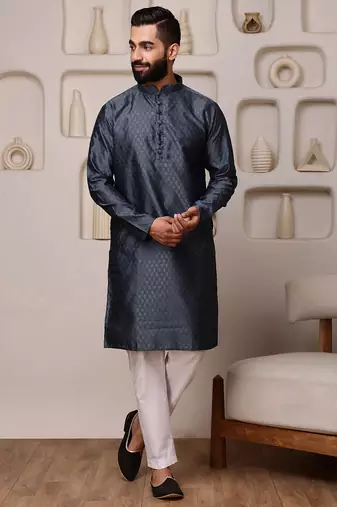 Grey color graceful ethnic kurta payjama for men's festive looks