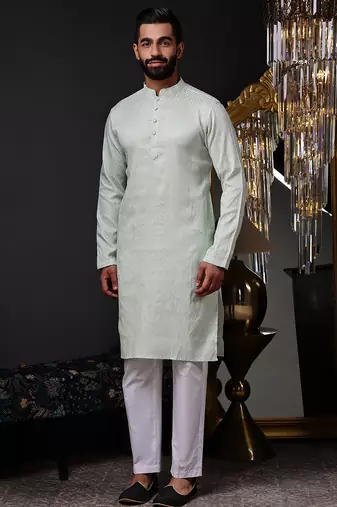 Mint green color graceful ethnic kurta payjama for men's festive looks