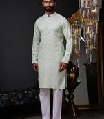 Mint green color graceful ethnic kurta payjama for men's festive looks