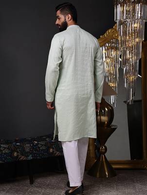 Mint green color graceful ethnic kurta payjama for men's festive looks 2
