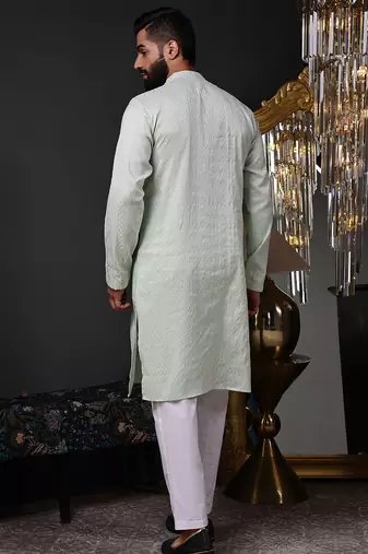 Mint green color graceful ethnic kurta payjama for men's festive looks