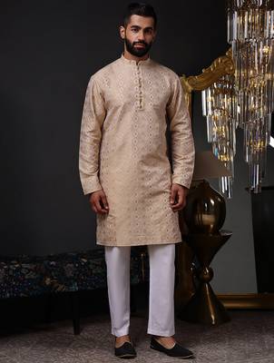 Brown color graceful ethnic kurta payjama for men's festive looks 1