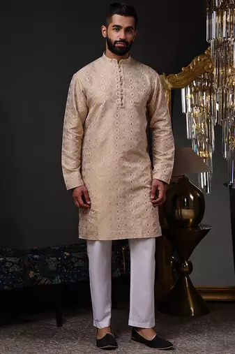 Brown color graceful ethnic kurta payjama for men's festive looks