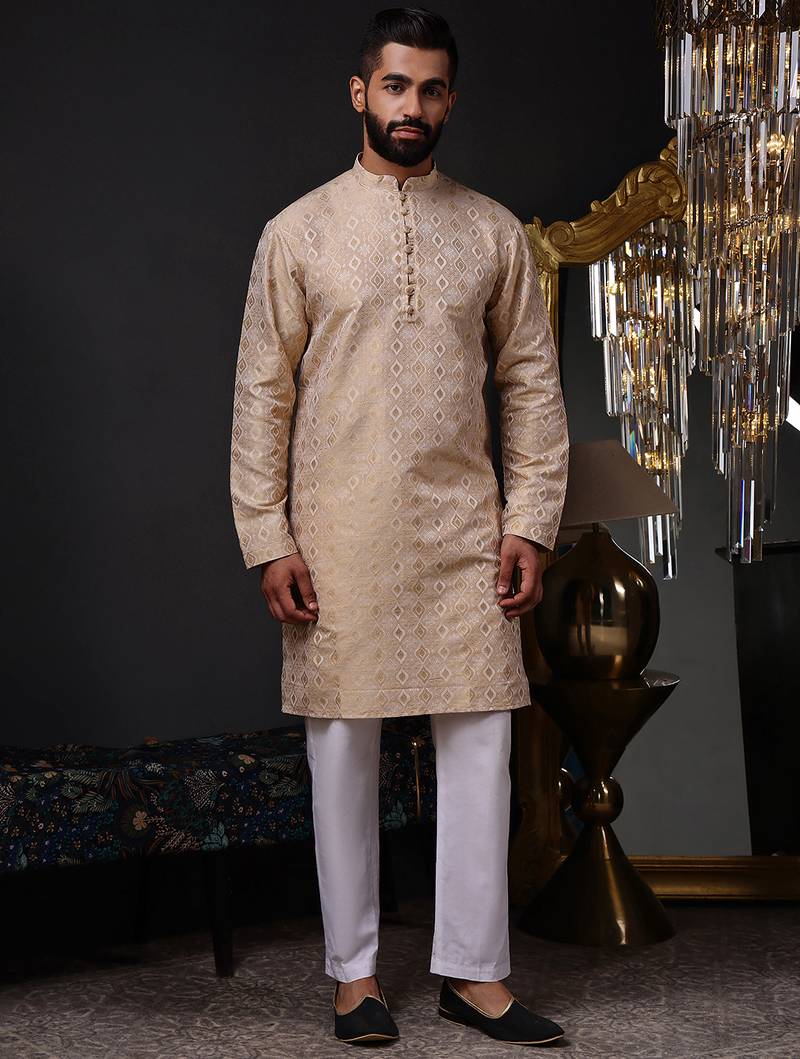 Brown color graceful ethnic kurta payjama for men's festive looks