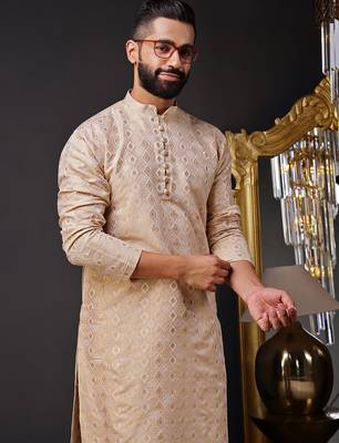Brown color graceful ethnic kurta payjama for men's festive looks 3