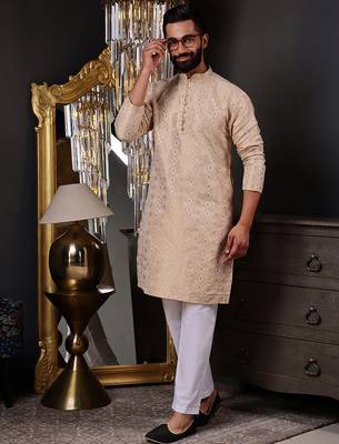 Brown color graceful ethnic kurta payjama for men's festive looks 4