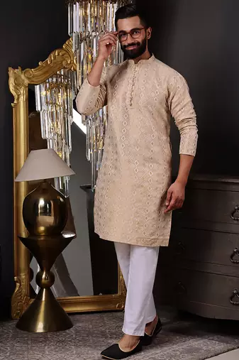 Brown color graceful ethnic kurta payjama for men's festive looks