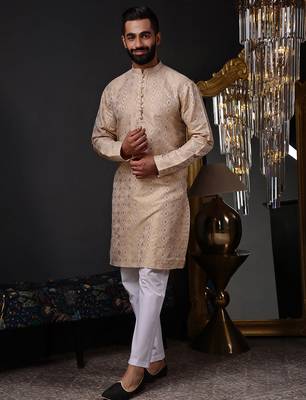 Brown color graceful ethnic kurta payjama for men's festive looks 5