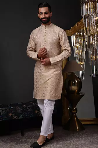 Brown color graceful ethnic kurta payjama for men's festive looks