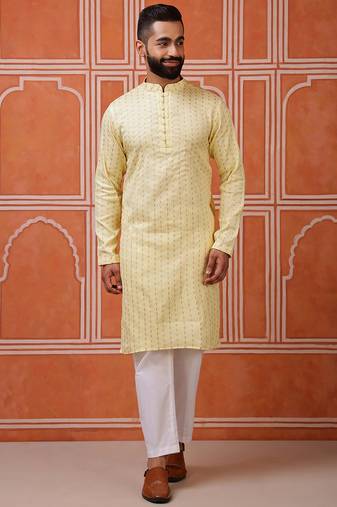 Yellow color graceful ethnic kurta payjama for men's festive looks