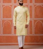 Yellow color graceful ethnic kurta payjama for men's festive looks