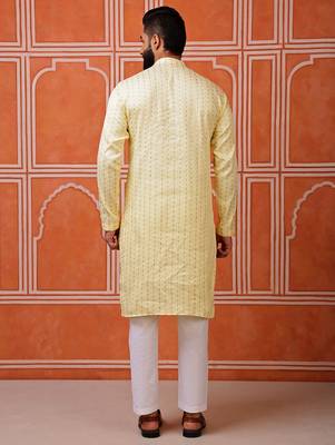 Yellow color graceful ethnic kurta payjama for men's festive looks 2