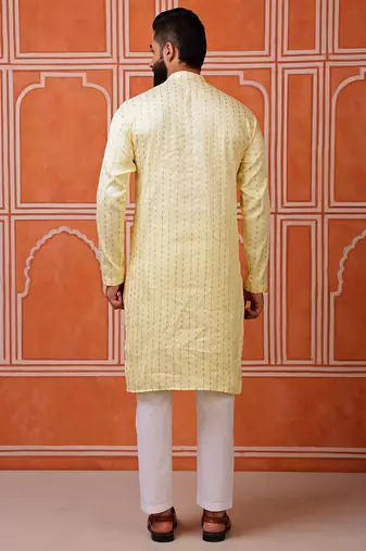 Yellow color graceful ethnic kurta payjama for men's festive looks