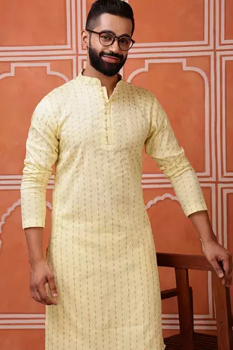 Yellow color graceful ethnic kurta payjama for men's festive looks