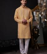 Orange color graceful ethnic kurta payjama for men's festive looks