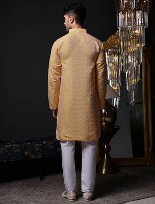 Orange color graceful ethnic kurta payjama for men's festive looks 2