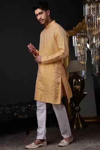 Orange color graceful ethnic kurta payjama for men's festive looks