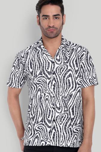 Black color smart cotton blended  designer printed graceful casual shirt