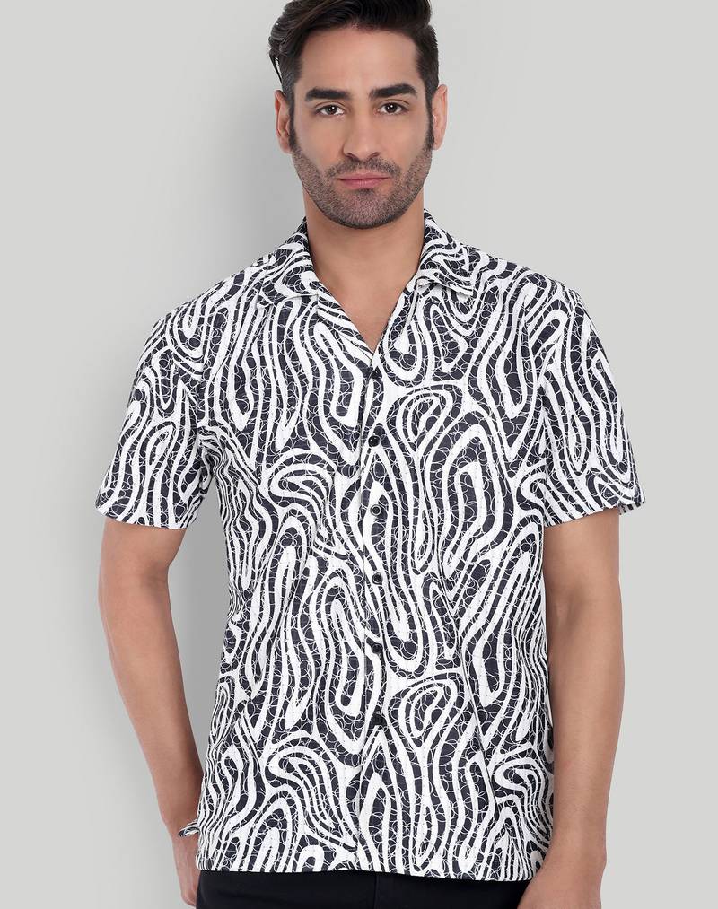 Black color smart cotton blended  designer printed graceful casual shirt