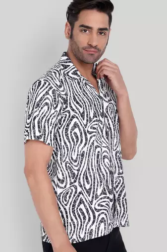 Black color smart cotton blended  designer printed graceful casual shirt