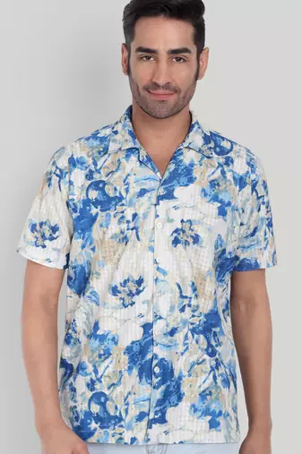 Blue color smart cotton blended  designer printed graceful casual shirt