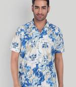 Blue color smart cotton blended  designer printed graceful casual shirt