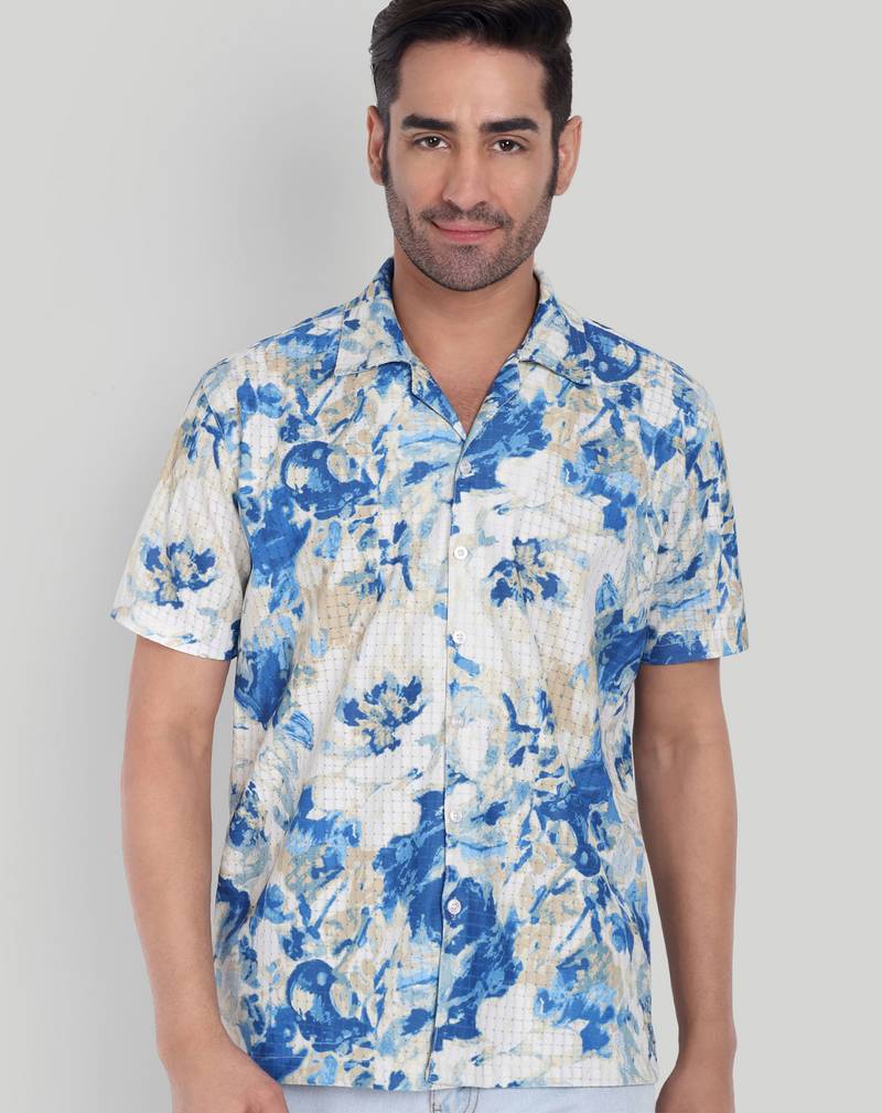 Blue color smart cotton blended  designer printed graceful casual shirt