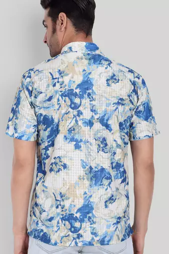 Blue color smart cotton blended  designer printed graceful casual shirt